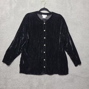 Vintage Central Falls Womens Top Size Small Black Velvet‎ Velour Long Sleeve